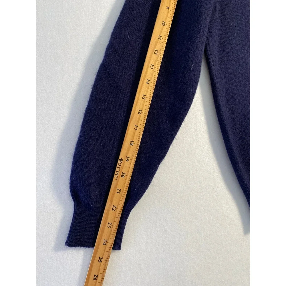 Vintage 100% Pure Cashmere V-Neck Sweater Navy Blue Made in Scotland Mens Sz M/L